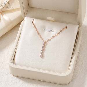 High Quality Fine Jewelry Wholesale Simple Fluid Design 18K <b>Solid</b> Rose <b>Gold</b> Real Natural Diamond <b>Pendant</b> Necklace For Women Gift - Product Image 4