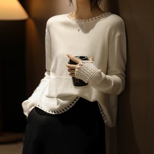 Maglione Casual Elegante da Donna <span class=keywords><strong>con</strong></span> Collo Tondo, Decorazioni e Bordi <span class=keywords><strong>in</strong></span> <span class=keywords><strong>Pizzo</strong></span>, Tinta Unita - Product Image 3