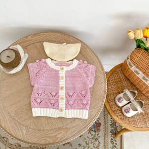 Gilet en coton 100% pour bébé, pull tricoté pour filles, vêtements en tricot pour nouveau-né - Product Image 4