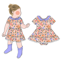 Combinaison à volants pour filles, style promotionnel personnalisé, adorable, avec col à volants, jupe évasée, fermeture à boutons-pression, style bulle
