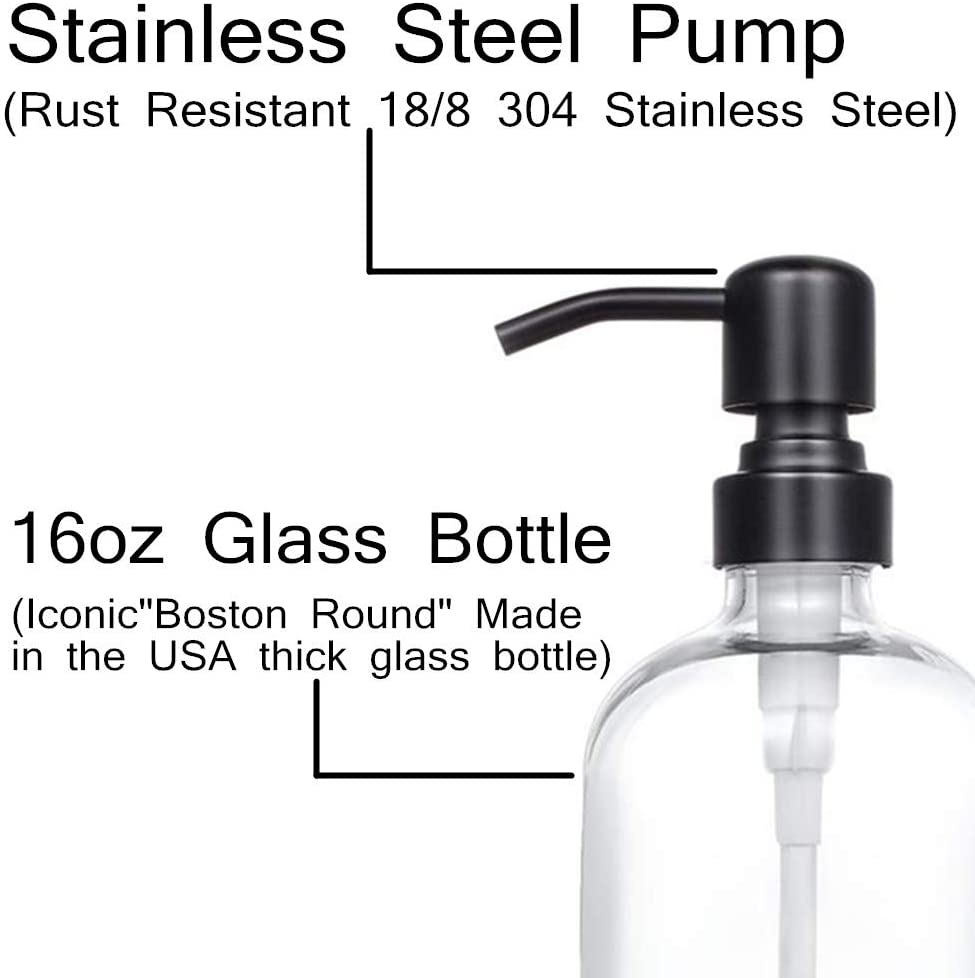 480ml clear glass Bottles with Stainless Steel Pump Glass Soap Dispenser