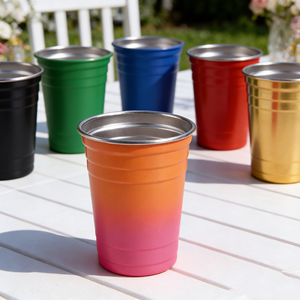 Tasse empilable en acier inoxydable à paroi simple de 350 ml avec logo personnalisé, impression UV, 12 oz, 17 oz, pour camping, eau, bar, bière, ping-pong - Product Image 1