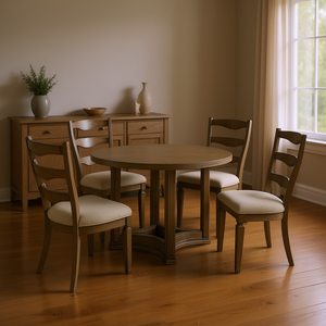 Juego de Comedor Redondo Parfield de 5 Piezas con Acabado en Roble Envejecido, Sillas con Respaldo en Escalera, Muebles para el Hogar de Estilo Tradicional - Product Image 2