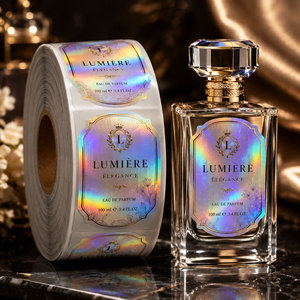 Rouleaux d'autocollants holographiques personnalisés pour parfums, étiquettes laser arc-en-ciel, film brillant, autocollants imprimés avec motifs personnalisés pour emballages cosmétiques - Product Image 3