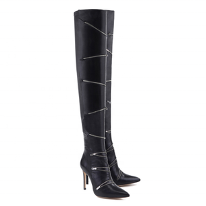 Fashion Zipper Design Winter Boots Outdoor Warm Plush Daily <b>Shoes</b> Over the Knee Boots Black High Heel Women Pumps Big Size 46 - Product Image 6