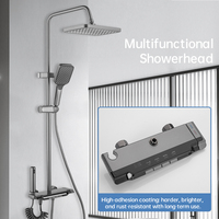 Ensemble de robinets de salle de bain thermostatiques muraux modernes en chrome poli, avec jets de pulvérisation doux effet pluie et barre coulissante à poignée unique