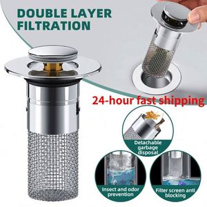Bouchon de lavabo en acier inoxydable avec filtre anti-odeur, système pop-up, attrape-cheveux pour douche et évier - Product Image 2