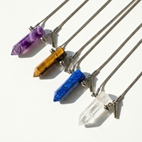 Pendentif en cristal de citrine naturelle brute, collier en acier titane avec chaîne en forme de colonne à pointe unique, pour hommes, femmes, couples - Mariage