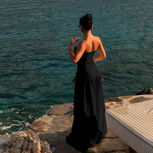 Moda <span class=keywords><strong>de</strong></span> verano para mujer, <span class=keywords><strong>chica</strong></span> caliente, estilo playero, vacaciones, patrón sólido, hasta el suelo, sin tirantes, vestidos huecos, ropa - Product Image 2