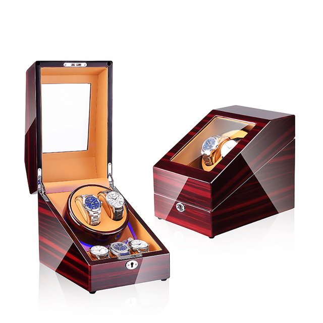 Double Watch Winders LED Light Battery Operated or Ac/USB Powered Super Quiet Motor Wristwatch Shaker