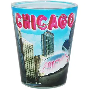 芝加哥伊利诺斯州蓝色地标玻璃杯