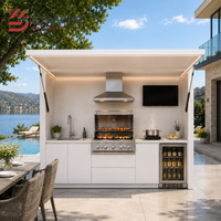 Ensemble de cuisine extérieure en aluminium avec îlot barbecue modulaire, évier, armoires de rangement, comptoir – Service de fabrication sur mesure en usine