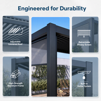 Pergola bioclimatique moderne en aluminium pour balcon de jardin avec toit à lames motorisées, imperméable, écologique, design naturel