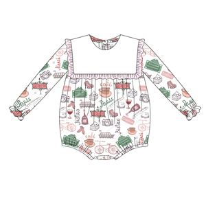 Adorable ensemble pour bébé fille Top en coton à col claudine avec manches bouffantes Charmant imprimé sur le thème <span class=keywords><strong>de</strong></span> <span class=keywords><strong>Paris</strong></span> avec Bloomers roses - Product Image 3