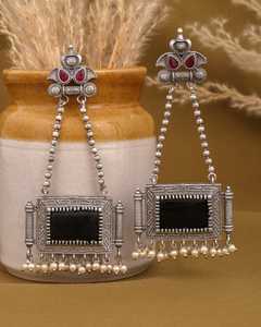 Best Selling High Grade Oxidised <b>Silver</b> <b>Long</b> Danglers Trendy Ethnic Temple <b>Earrings</b> for Women Mainly Made of Brass - Product Image 2