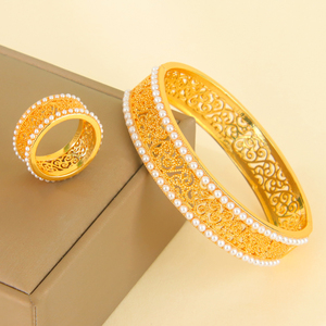 Nouvel Arrivage : Parure de Bijoux Perles Tendance Plaqué Or 21 carats, Bracelets et Bagues Élégants pour Mariage Arabe et Fêtes Féminines - Product Image 3