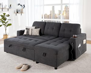 Sofá <span class=keywords><strong>Cama</strong></span> Plegable Chino con Puerto de Carga USB, Portavasos, Sofá Seccional en Forma de L con Espacio de Almacenamiento, Cómodo - Product Image 1