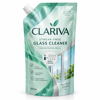 Sachet refermable imprimé sur mesure de 500 ml pour nettoyant vitres sans traces, recharge concentrée, avec fenêtre et fermeture éclair