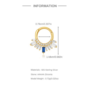 CANNER S925 Silver Single Piece Rectangular Zircon <b>Nose</b> Ring Cartilage Daith Piercing Earring for Women - Product Image 6