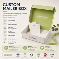Boîte d'expédition personnalisée FSC avec impression complète, bande de déchirement facile, insert de livraison de marque pour produits de beauté et soins de la peau, idéale pour l'unboxing en boutique.
