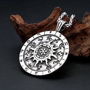 Collar con colgante del zodiaco de plata tibetana Yunnique, cadena de 60 cm, regalo unisex, joyería con diseño de constelación y rueda solar, cadena para suéter - Product Image 4