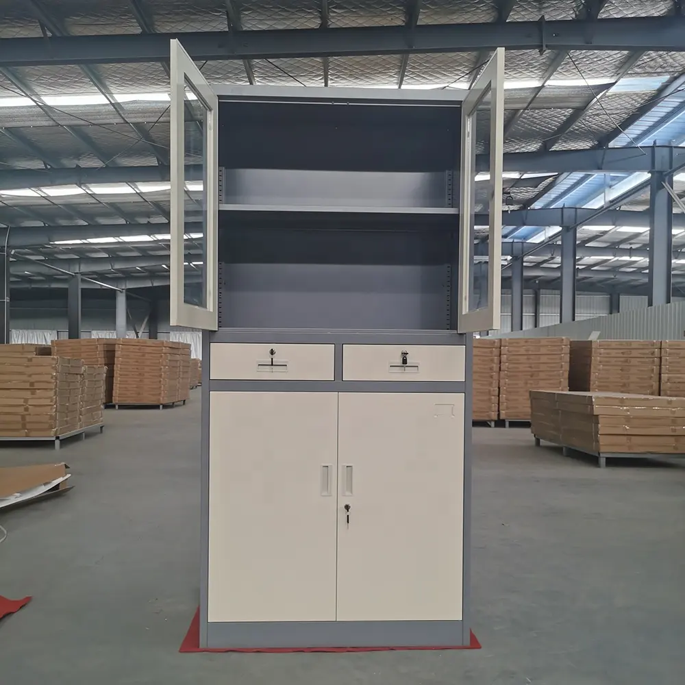 Muebles de oficina con 2 puertas de vidrio, armario de almacenamiento de metal, de acero