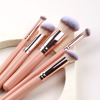 Ensemble de 5 pinceaux de maquillage de haute qualité en poils synthétiques avec manche en bois rose, y compris des pinceaux éventail et plats, pour femmes, logo personnalisé, échantillon gratuit
