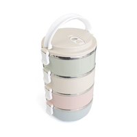Isolierter Edelstahl 3 Schichten Tragbarer Lunchbox-Behälter BPA Stapelbare Bento-Box Thermo-Auslaufs icher