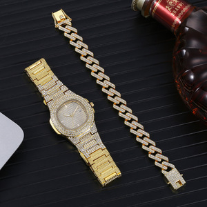 D-7-2083 Watch and Bracelet Set Set Di Orologi E <strong>Bracciali</strong> Set Di Orologi Da Uomo in Oro <strong>Argento</strong> Catena Cubana Collana Bracciale - Product Image 4