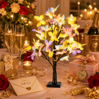 Lampe de table en forme d'arbre à fleurs de papillon, 24 LED, alimentée par USB, lampe d'arbre à fleurs artificielles