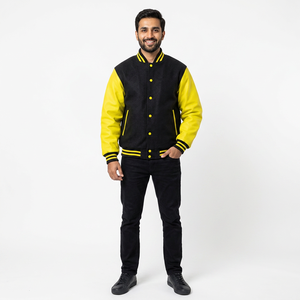 American Letterman Jacket Black Wool Body Yellow Leather Sleeves Classic High School College CollegeBaseballjacket pour hommes - Product Image 1
