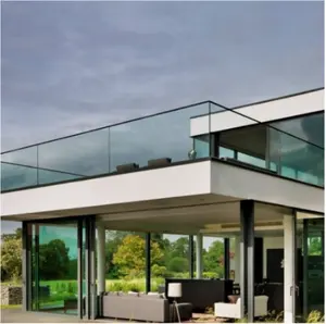 Barandilla de balcón con perfil de canal en U de aluminio minimalista, pasamanos de vidrio templado con luz LED, valla de vidrio en forma de U de aluminio
