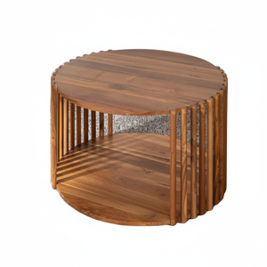 Table basse ronde de thé en bois de conception simple avec 2 étagères, table d'appoint minimaliste de salon à 2 niveaux pour la maison ou le bureau - Product Image 1