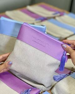 Sac cosmétique en coton et lin PU de haute qualité pour femmes, logo en relief, petit sac de rangement de voyage, logo personnalisé, pochette zippée pour femmes - Product Image 6
