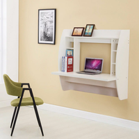 Bureau d'ordinateur mural flottant, table de bureau à domicile pour PC avec étagère de rangement, blanc