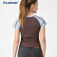 Camiseta de Manga Corta Kuenzi Estilo Chica Moderna, 260GSM, 92% Algodón, 8% Elastano, Ajustada, Estilo Urbano Americano, Elástica para Mujer