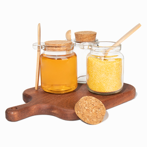 Personalizado 100mL 250ml Vacío Único Almacenamiento de alimentos Nueces Frutas Mermelada Especias Tarro de miel de vidrio con corcho y cuchara de madera - Product Image 3