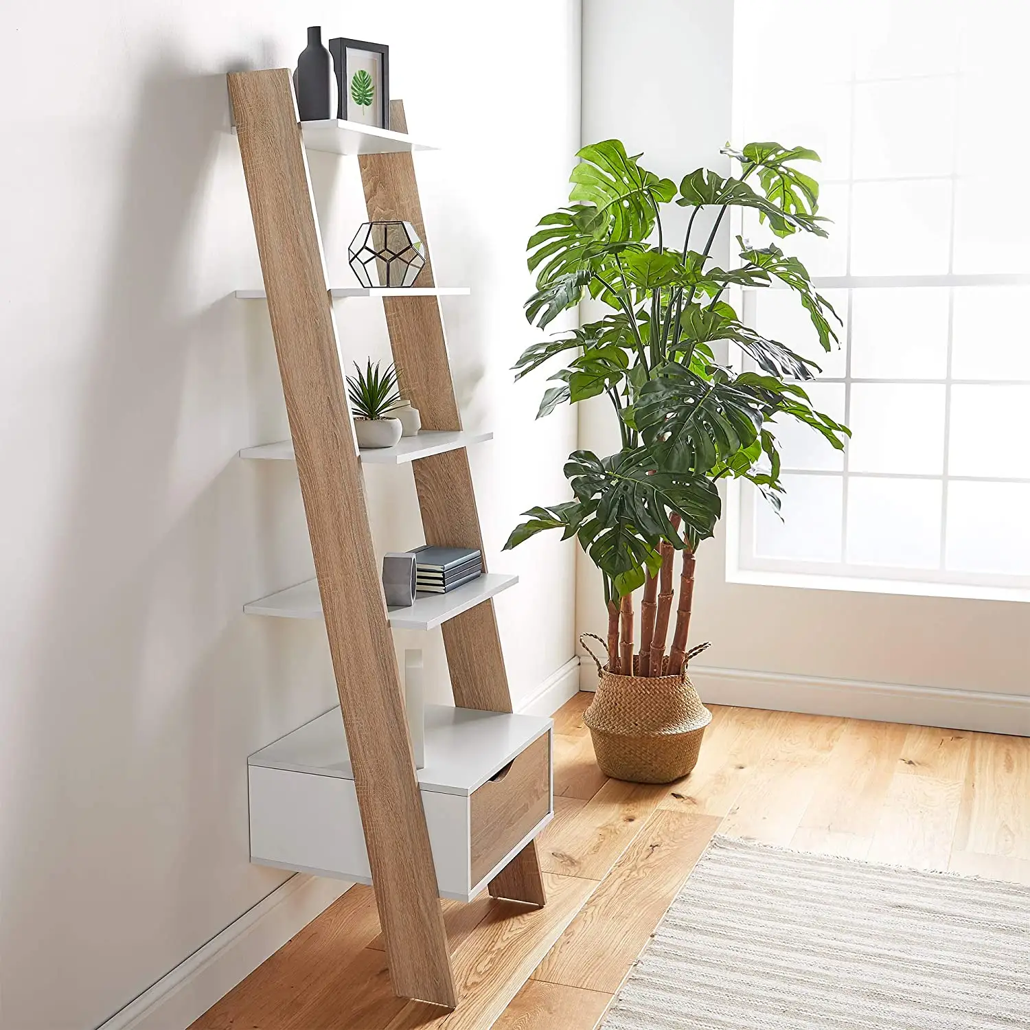 Vintage Living Room Wall Mounted Ladder Bookshelf White Walnut Book Shelf Traditional Luxury Bookshelf Bookcase Under The Stairs