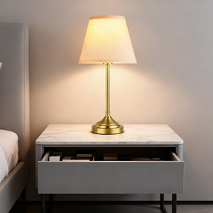 Modern Table <b>Lamp</b> Beige Shade Brass Body <b>Touch</b> Control Cordless LED <b>Bedside</b> Light for Bedroom Decor - Product Image 2