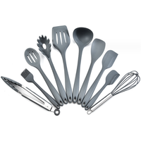 Ensemble d'ustensiles de cuisine en silicone et métal classique de 12 pièces, outils intelligents, grandes et petites tailles, couleur rouge, passe au lave-vaisselle et au micro-ondes