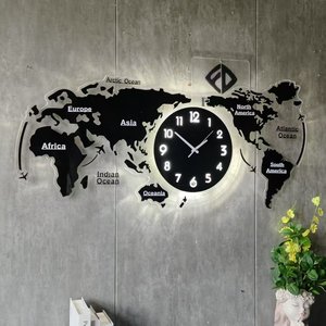 78X36.5 S con luz de noche LED decoración del hogar diseño de arte Reloj de pared silencioso puede agregar su país en el mapa del mundo Dropshipping DDP - Product Image 4