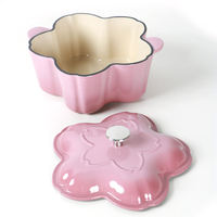 Casserole en fonte en forme de fleur, revêtement émaillé, résistante au four, lavable au lave-vaisselle, écologique, rose, pour cuisinières à gaz et à induction