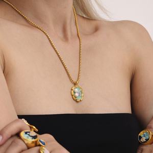 BINSHUO renkli damla yağ kolye gerdanlık takı paslanmaz çelik işık lüks çiçek inci kolye kadınlar için - Product Image 3