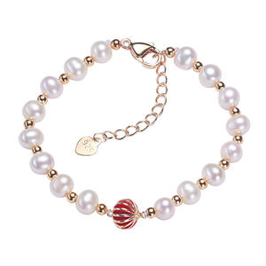Pulsera de Perlas de Agua Dulce Barrocas con Cuentas Doradas, Pulsera de Perlas de Zhuji al por Mayor - Product Image 5