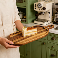 Plateaux alimentaires en bois d'acacia naturel avec poignées, plateau de présentation de gâteaux en bois, plateau décoratif en bois, plateau à gâteaux en bois, plateaux alimentaires en bois