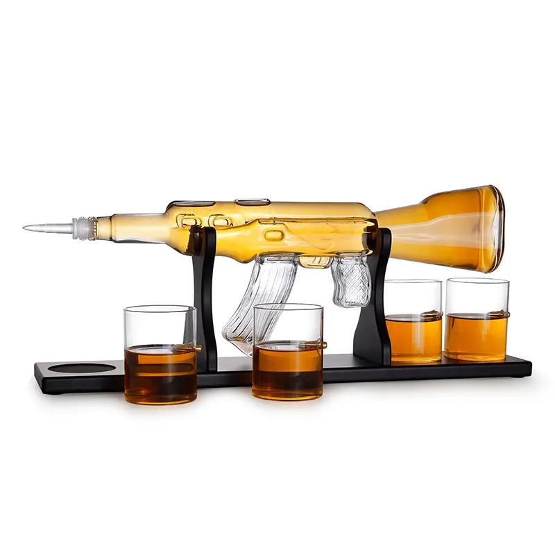 Amazon Best Selling Unique Design 1000ML Thomson Bottle Gun Shaped Ak47 Glass Bottle Whisky Decanter