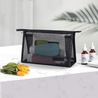 Promosi murah tas kosmetik jaring nilon perempuan tas mandi travel organizer tas cuci wanita kecil hitam bening jaring makeup kantung ritsleting