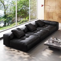 Ensemble d'angle moderne italien minimaliste modulaire noir Pixel carré canapé sectionnel en cuir véritable en acier inoxydable Simple