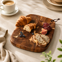 Planche à découper en bois d'acacia massif, épaisse, faite à la main, durable, avec sangle en cuir pour la cuisine et la découpe du pain