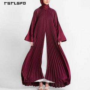 Women Pleated Open Front Abaya Matte Satin Centre Radial Sunburst Pleat Batwing Sleeve Modest Luxury Formal Islamic Maxi Dress - Product Image 2